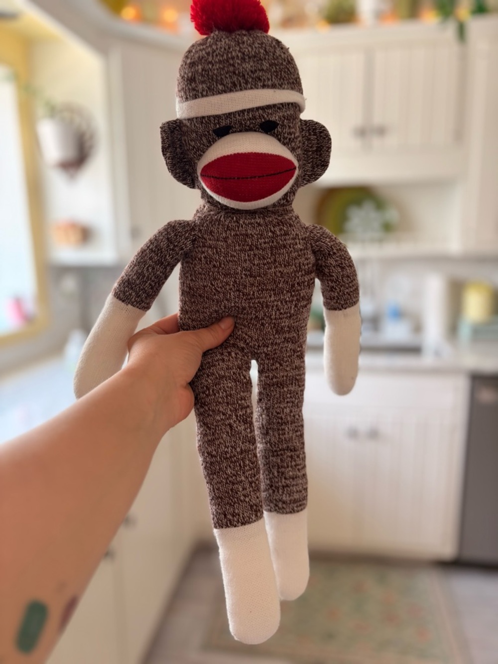 Plushland Classic Brown Sock Monkey Plush with Red Pom Pom ❤️